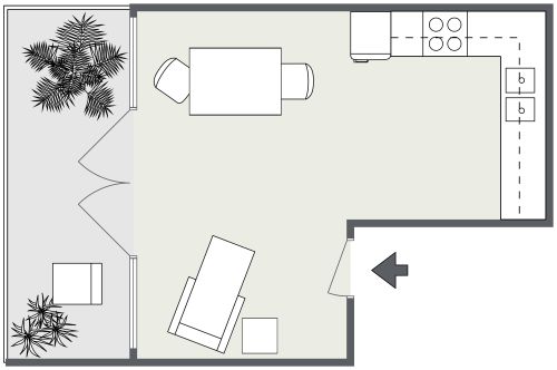 Grundriss für eine L-förmige Küche mit Balkon