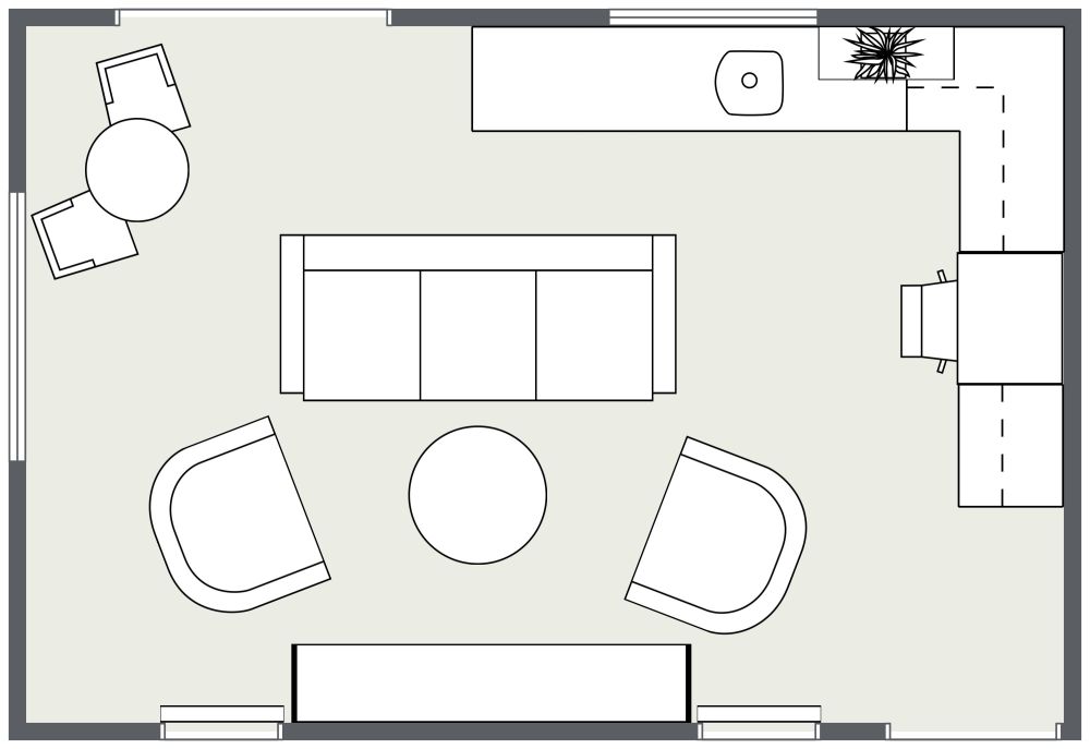 L-förmige Küche mit Schreibtisch 2D Grundrisse