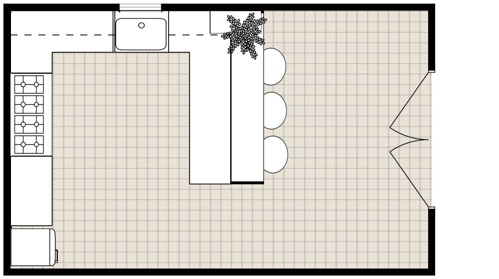 Küchenhalbinsel mit Sitzgelegenheiten 2D Grundrisse