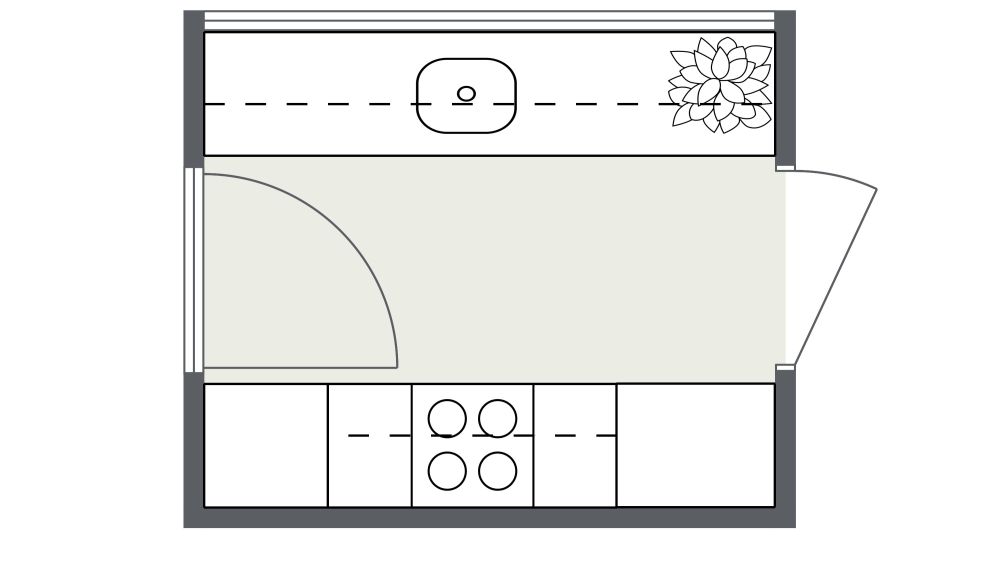 Idee für eine kleine schmale Galeerenküche 2D Grundrisse