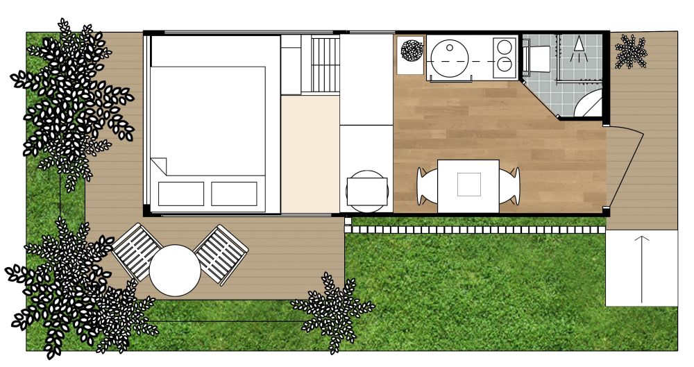 Grundriss für ein Tiny House mit Loft 2D Grundrisse