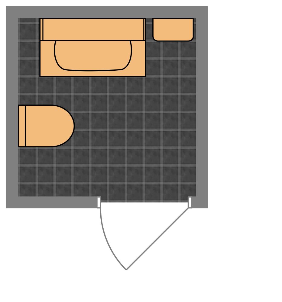 Grundriss für eine schwarz-rote Gästetoilette 2D Grundrisse