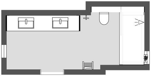 Grundriss für ein schmales Badezimmer im skandinavischen Stil