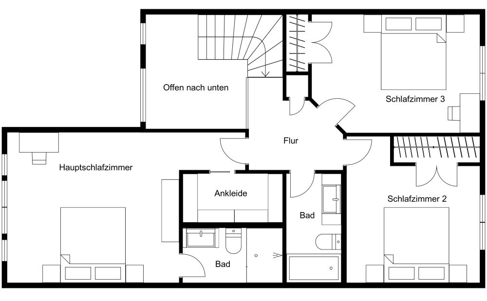 Einfacher Hausplan mit Garage 2D Grundrisse