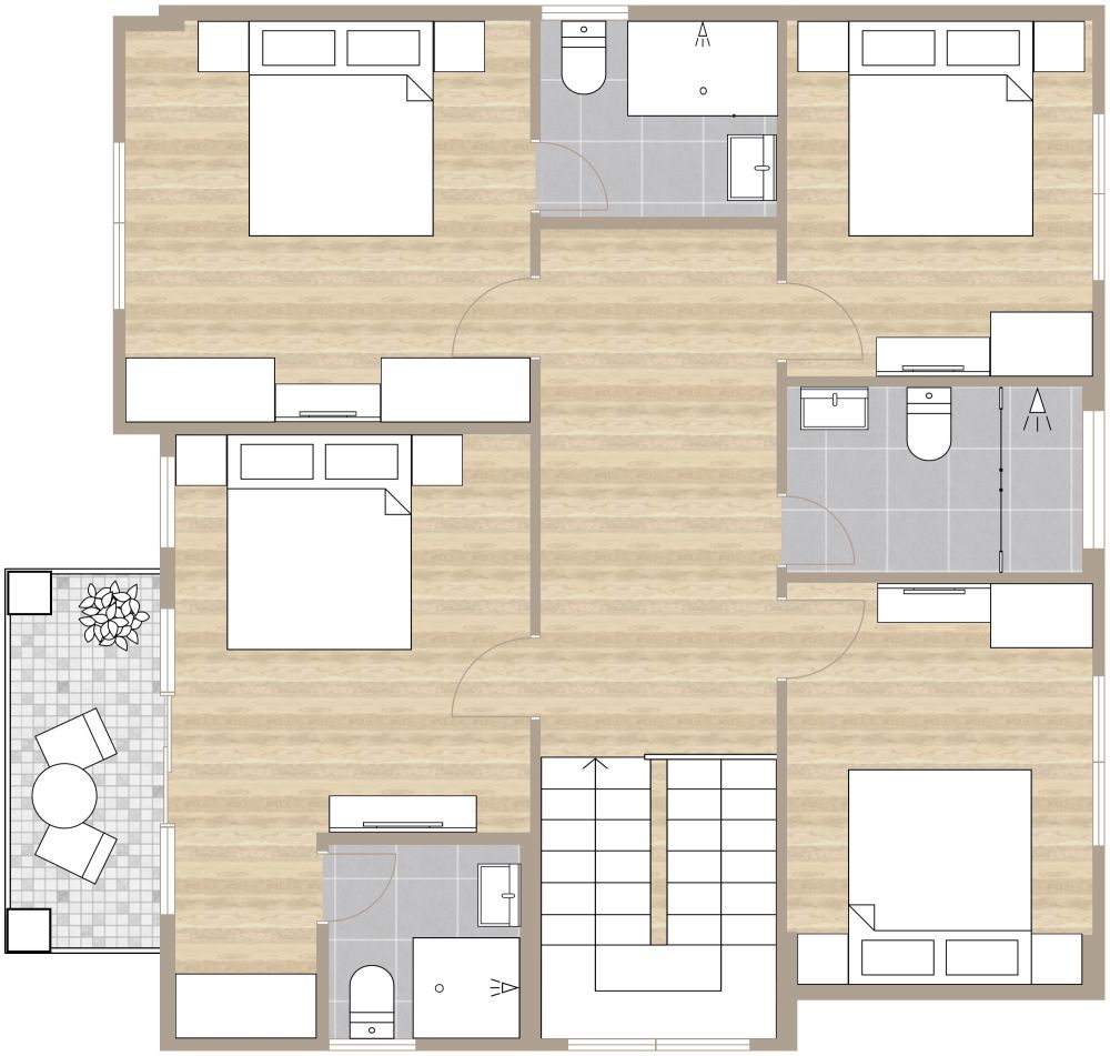 Grundriss für ein schönes Haus mit 5 Schlafzimmern und Balkon 2D Grundrisse