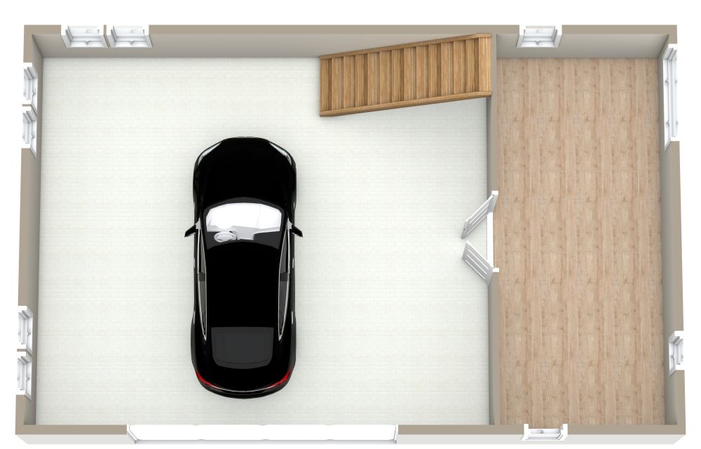 Grundriss für eine Wohnung über einer Garage 3D Grundrisse