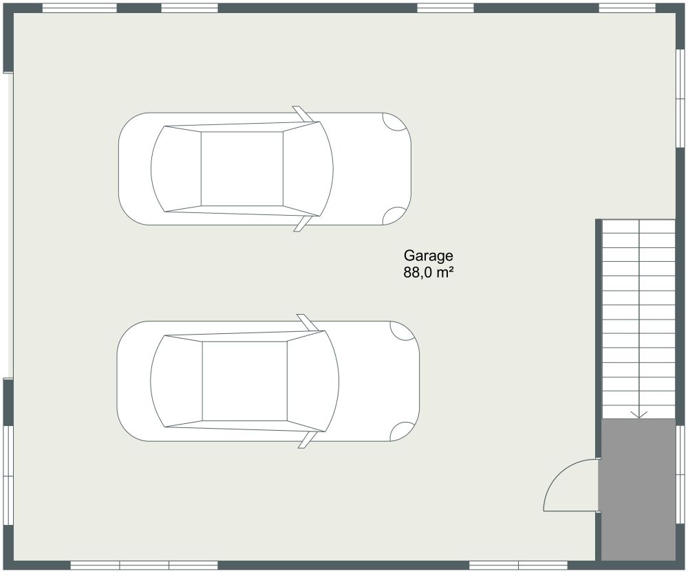 Grundriss für eine Wohnung über einer Doppelgarage 2D Grundrisse