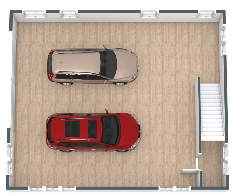 Grundriss für eine Wohnung über einer Doppelgarage 3D Grundrisse