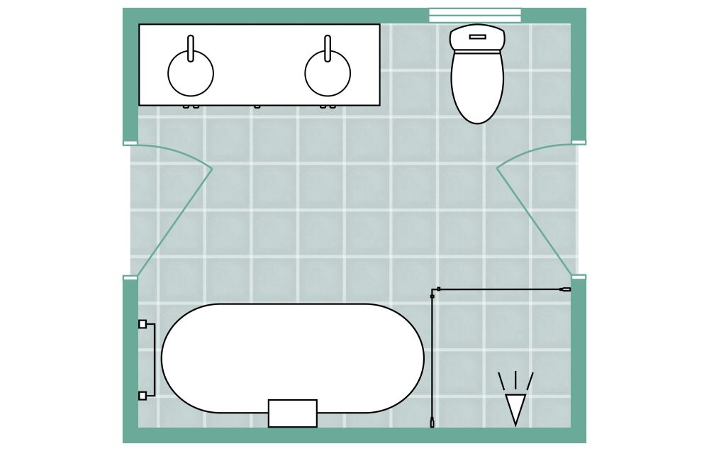Layout für ein Badezimmer mit zwei Türen 2D Grundrisse