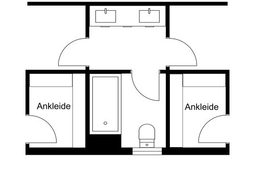 Grundriss für ein Badezimmer mit zwei Türen