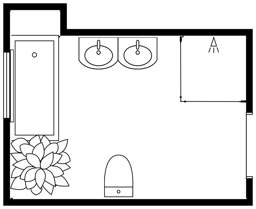 Black and White Eclectic Bathroom 2D Floor Plan
