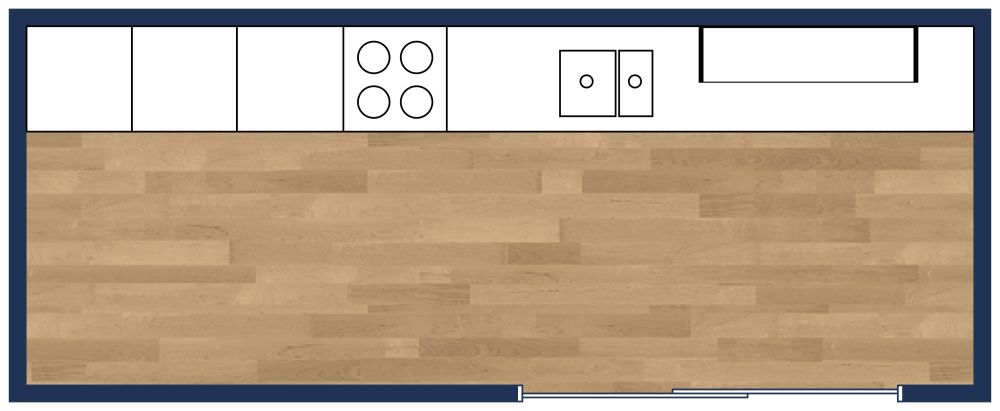 Layout für einer Küche an einer Wand 2D Grundrisse