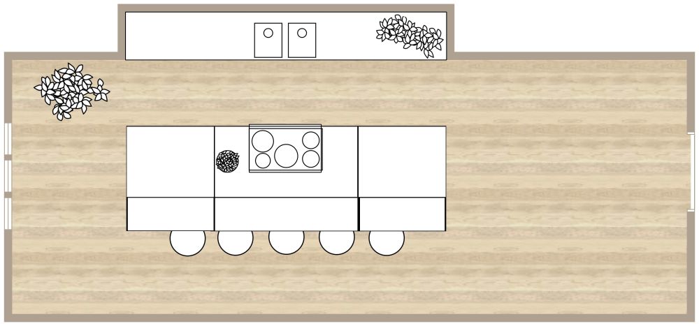 Küchenzeile mit Insel 2D Grundrisse