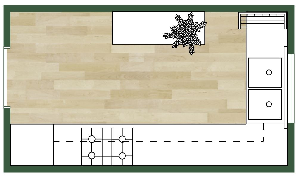 Galeerenküche im Landhausstil 2D Grundrisse