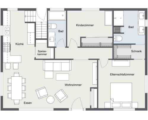 Grundriss für ein 2-stöckiges Haus mit 4 Schlafzimmern
