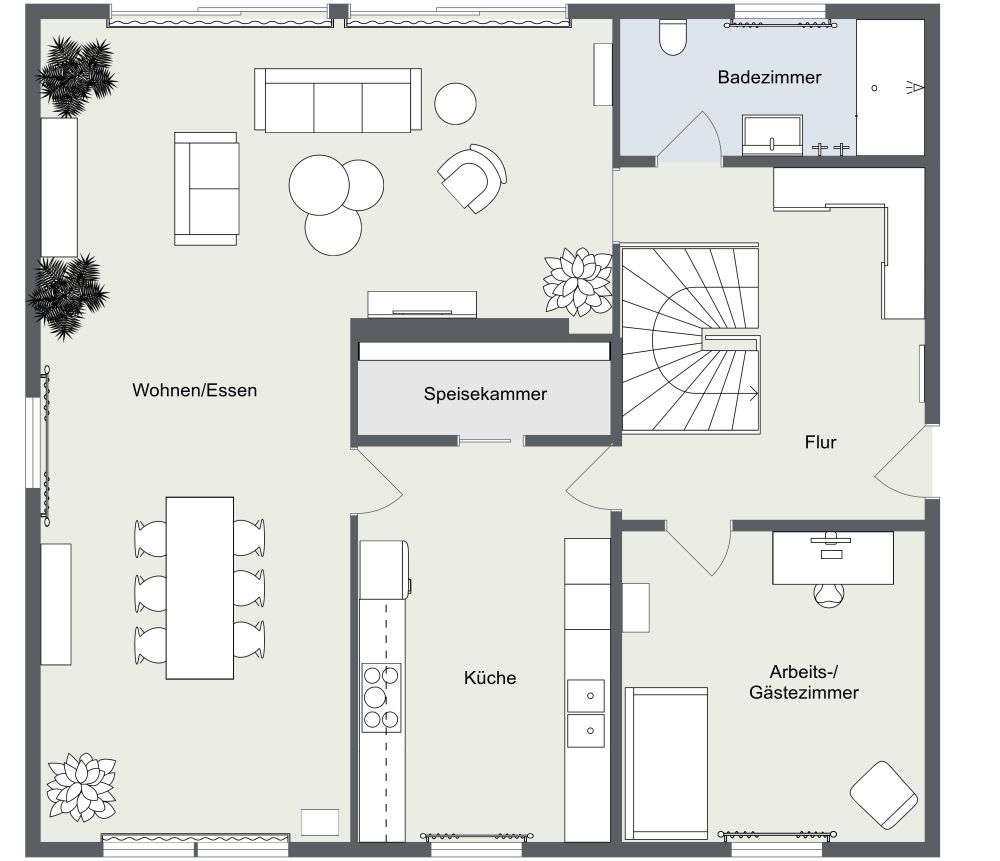 Grundriss für ein Familienhaus mit 5 Schlafzimmern 2D Grundrisse