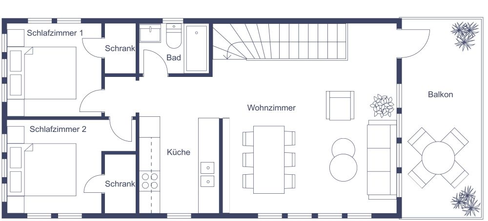 Grundriss für eine 3-Zimmer-Garagenwohnung mit Balkon 2D Grundrisse