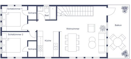 Grundriss für eine 3-Zimmer-Garagenwohnung mit Balkon