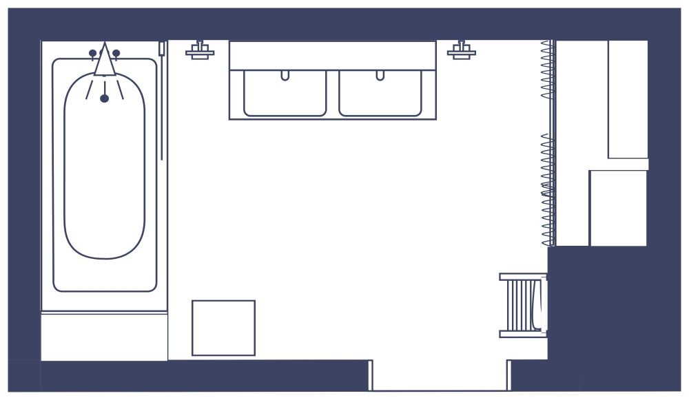 Rustikales Badezimmer mit Waschmaschine und Trockner 2D Grundrisse