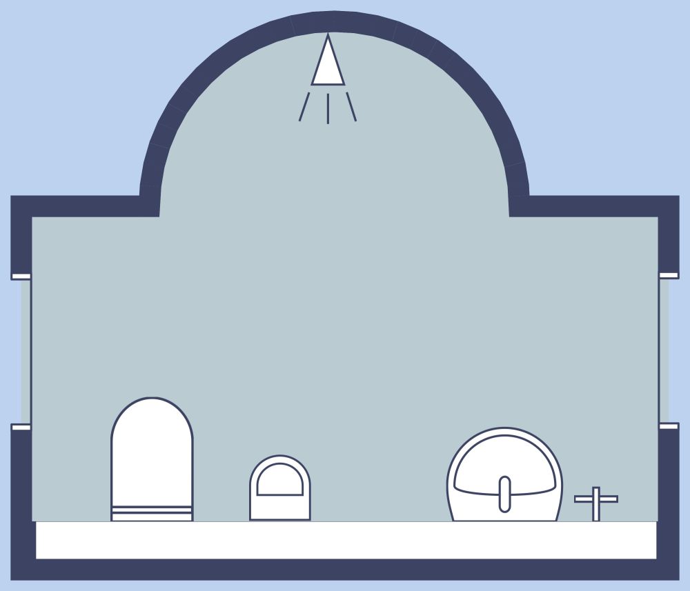 Badezimmer mit blauen Wandfliesen und zwei Türen 2D Grundrisse