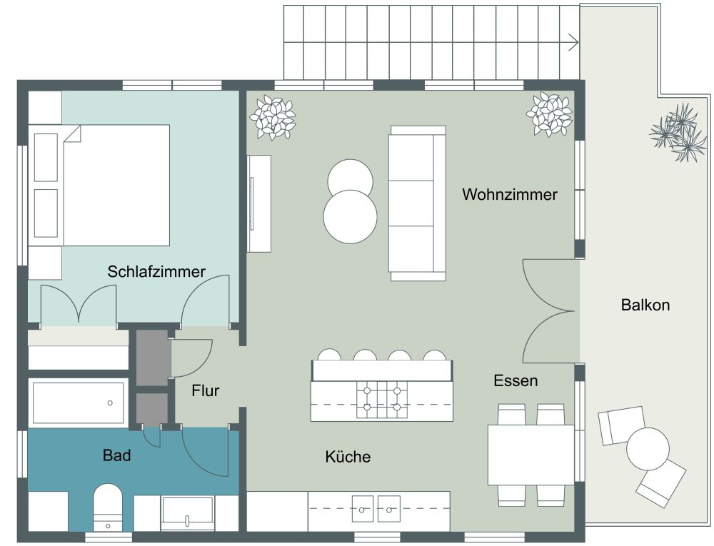 Stilvolle Garagenwohnung mit Wohnküche 2D Grundrisse