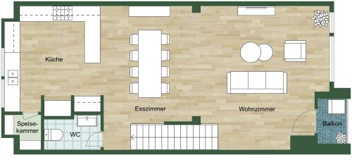 Grundriss mit großer Küche und Doppelgarage