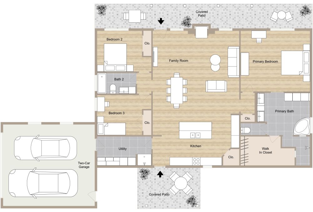 2D Barndominium House Layout With 3 Bedrooms