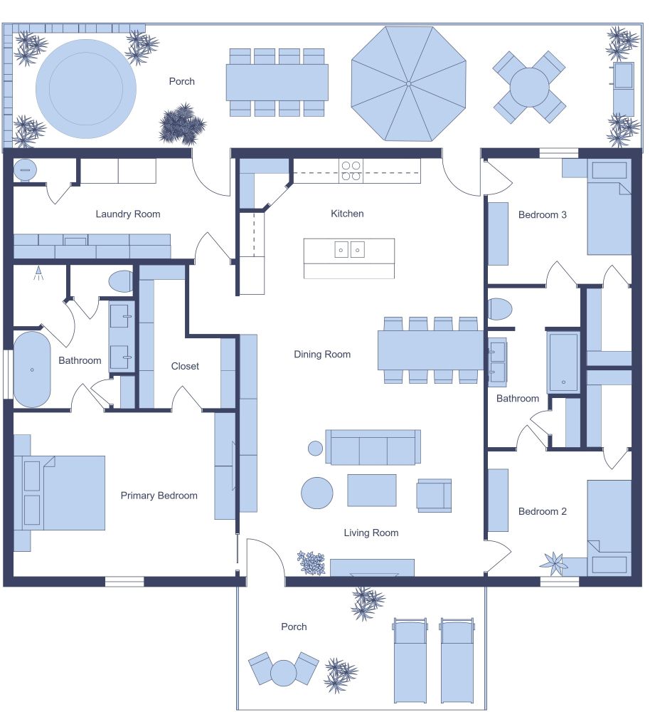 3 Bedroom Barndominium Interior 3D Floor Plan