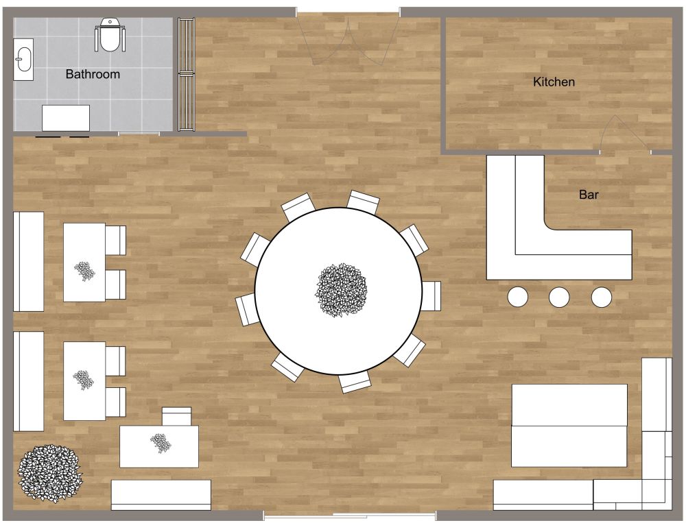 Organic Restaurant 2D Floor Plan Layout With Round Table