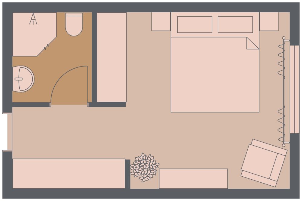 Schlafzimmer mit eigenem Bad 2D Grundrisse