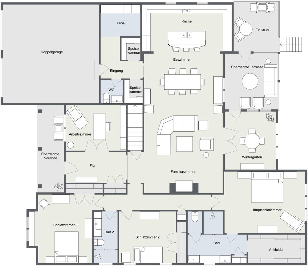 Großes Haus mit 3 Schlafzimmern und Doppelgarage 2D Grundrisse