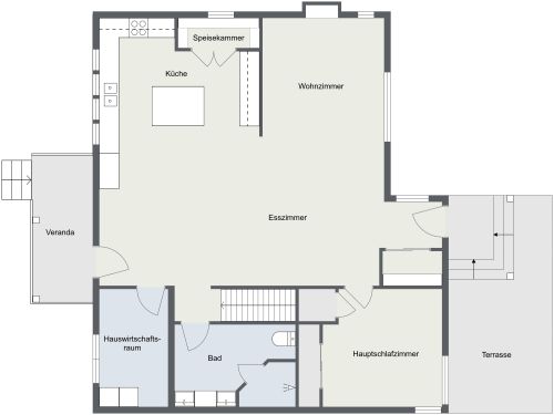 Grundriss für eine Wohnung mit 3 Schlafzimmern und großer Küche