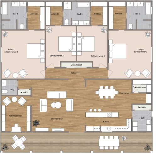 Haus mit 4 Schlafzimmern und 1 Arbeitszimmer