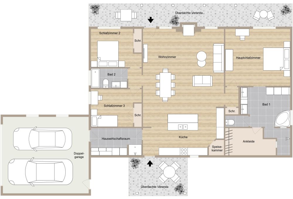 Hausplan mit 3 Schlafzimmern 2D Grundrisse