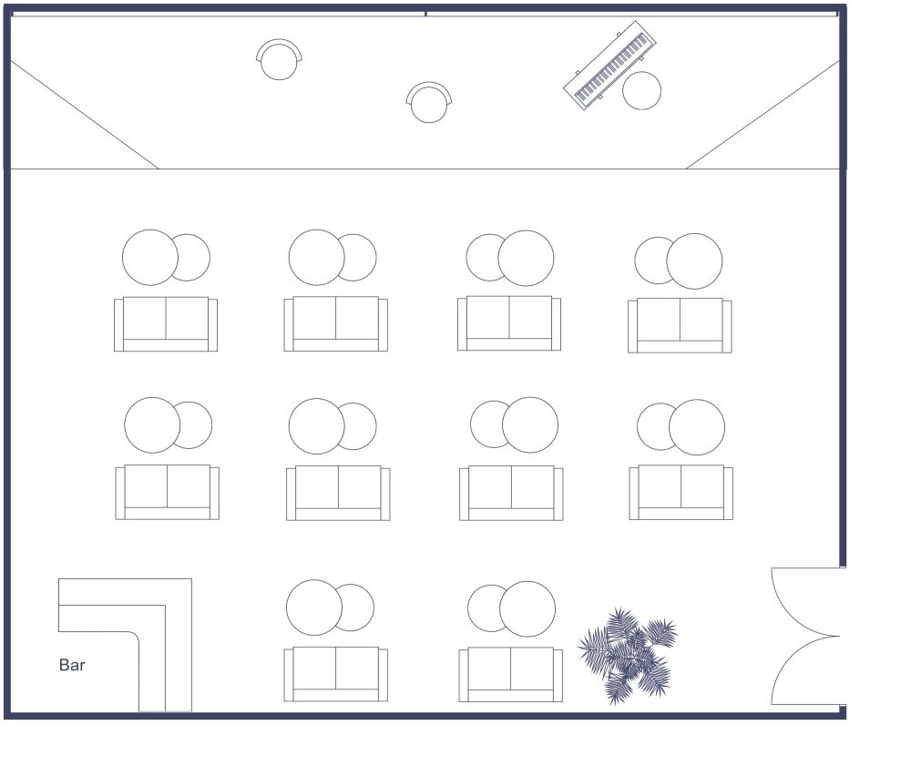  Cozy Concert Hall 2D Floor Plan with Sofa Seating