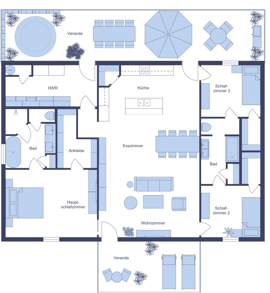 Haus mit 3 Schlafzimmern und 2 Bädern 2D Grundrisse