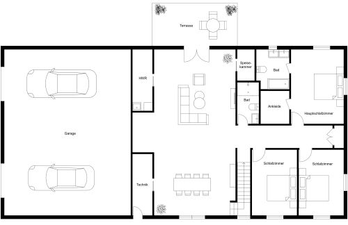 Hausplan mit 3 Schlafzimmern und Doppelgarage