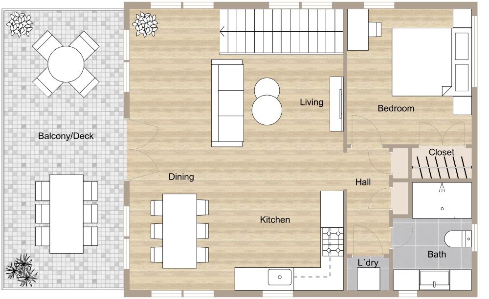 2D First Floor Apartment Over Garage Plan