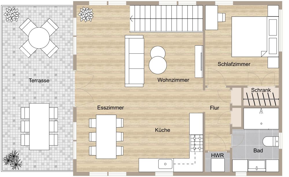 Grundriss für eine Wohnung über einer Garage 2D Grundrisse