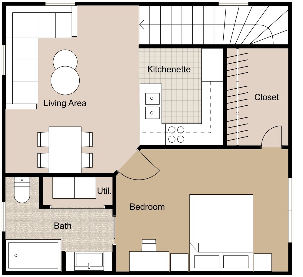 Garage Apartment 2D Plan With Large En-Suite Bathroom