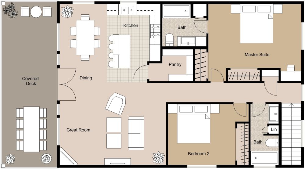 Large 2 Bedroom Garage Apartment Built On Top of Garage, First Floor 2D