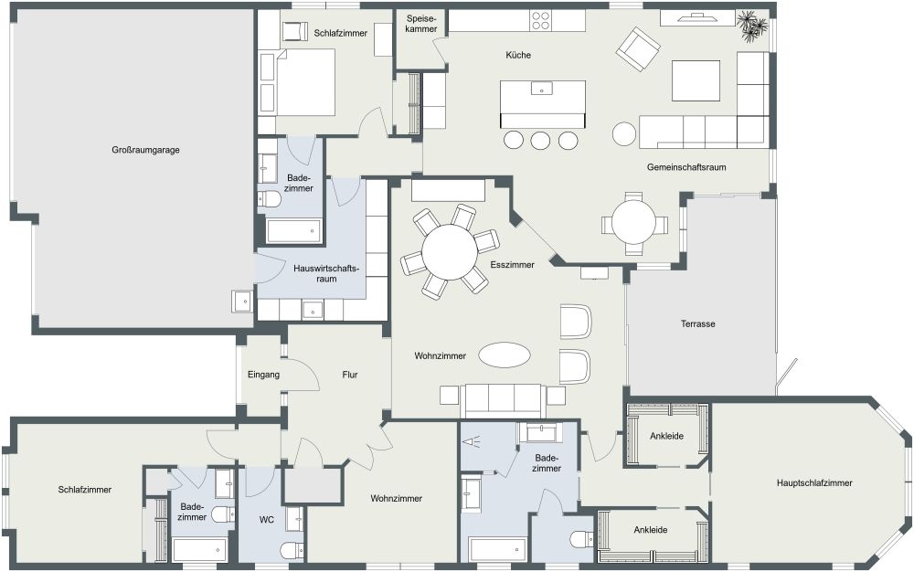 Haus mit 3 Schlafzimmern und Garage für 3 Autos 2D Grundrisse