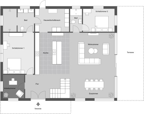 2-stöckiger Grundriss mit 4 Schlafzimmern und Hauswirtschaftsraum