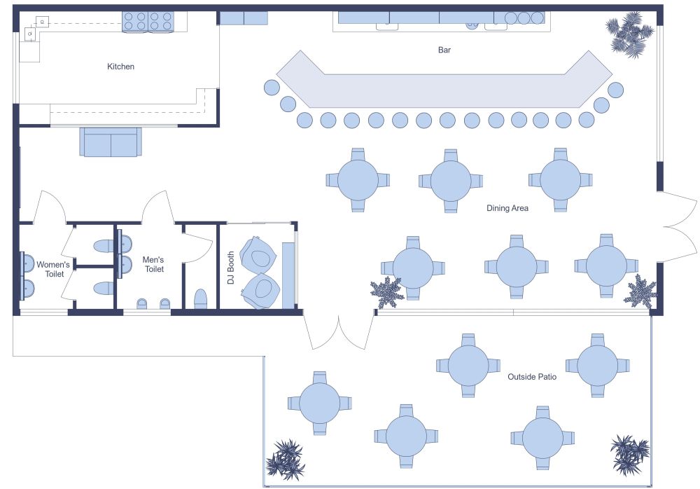 Bar With Dining Area and DJ Booth 2D Floor Plan