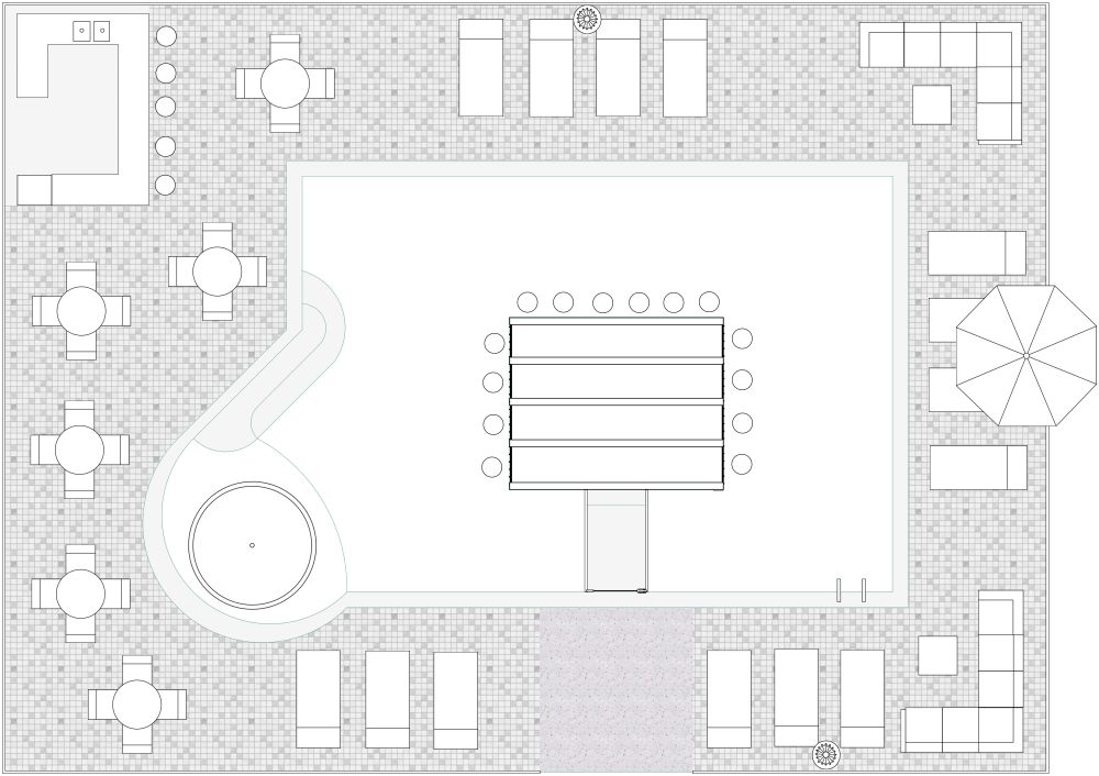 Outdoor Pool With Sunken Bar 2D Floor Plan