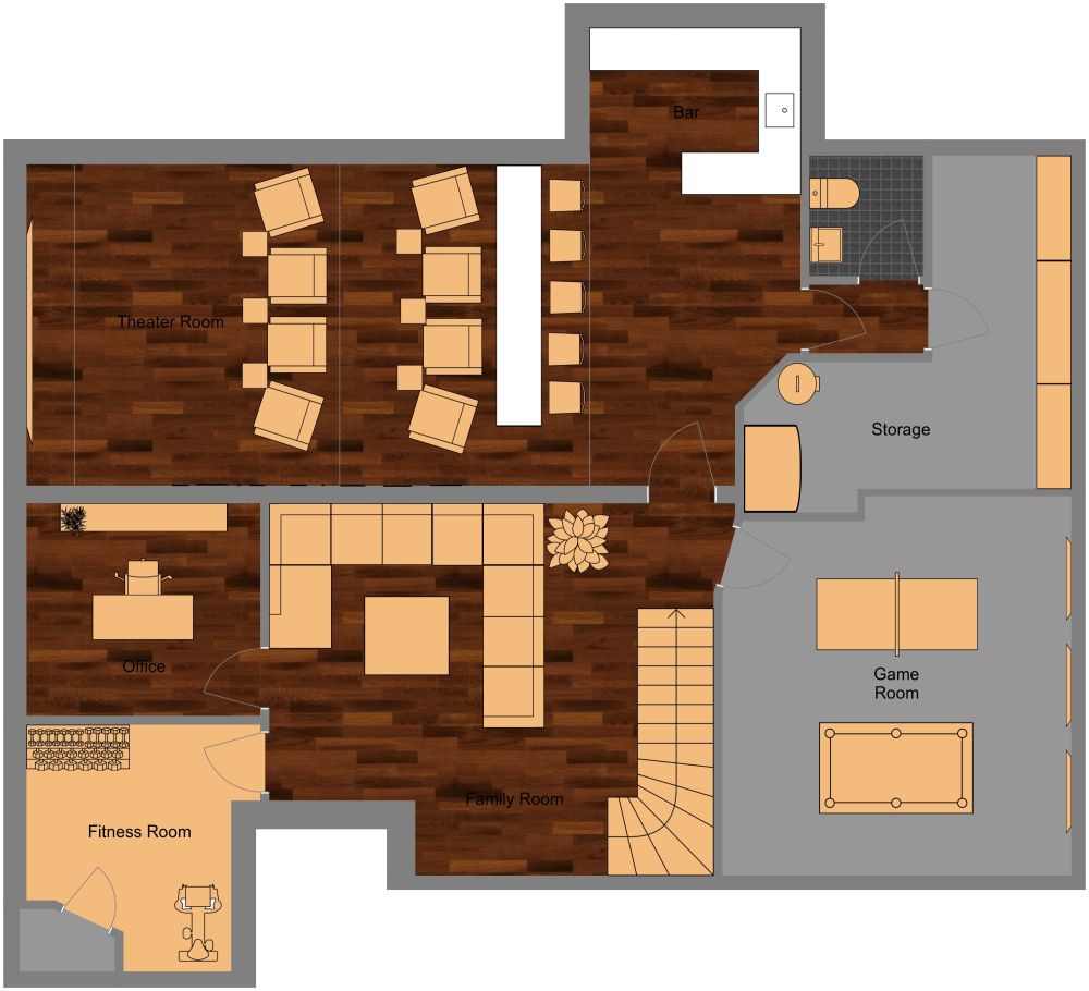 Basement With Home Theater 2D
