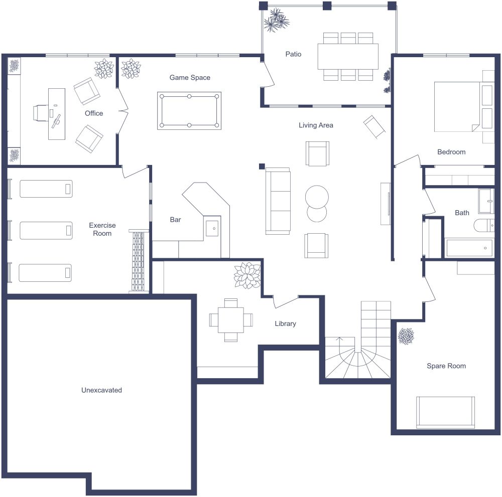 Open Floor Plan Basement Idea 2D