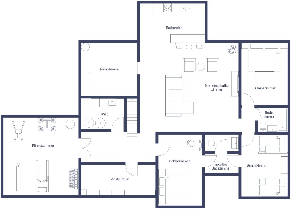Fertiges Keller-Layout 2D Grundrisse
