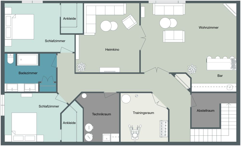 Design für einen Keller-Grundriss 2D Grundrisse