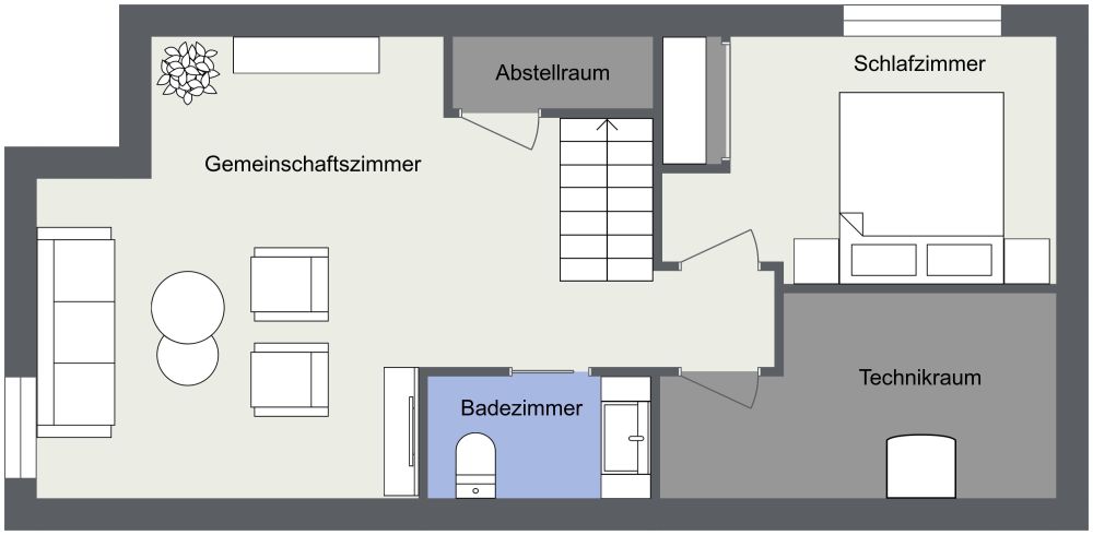 Kleines Keller-Layout 2D Grundrisse